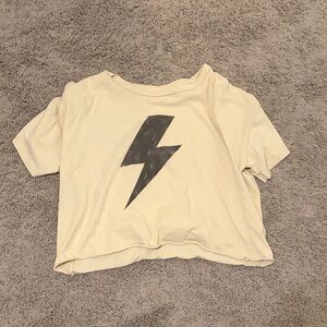Cream T-Shirt with Black Lightning Bolt